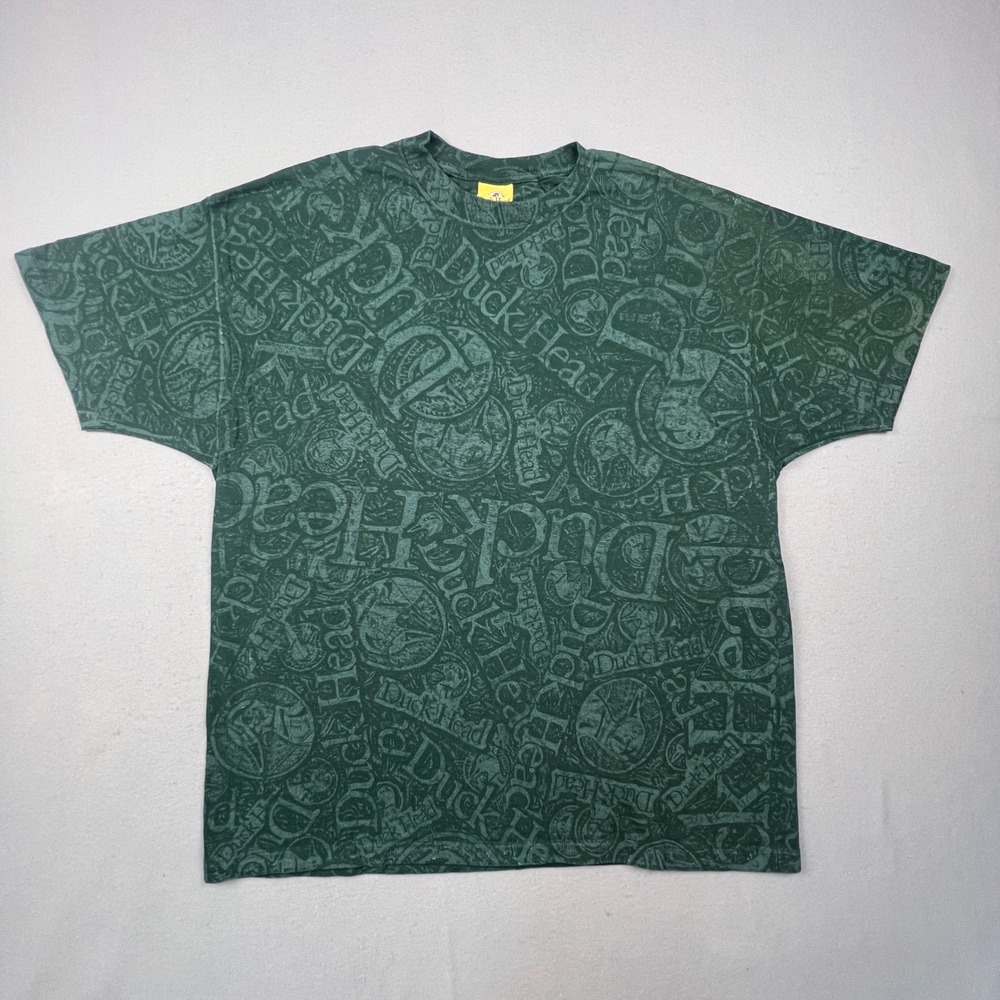 Duck Head T-Shirt Mens XL‎ Green All Over Print Vintage AOP Rare Streetwear Y2K